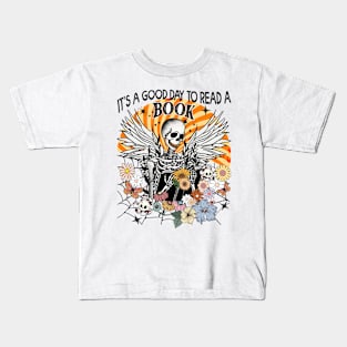 "It's A Good Day To Read A Book" Skeleton Reading Kids T-Shirt